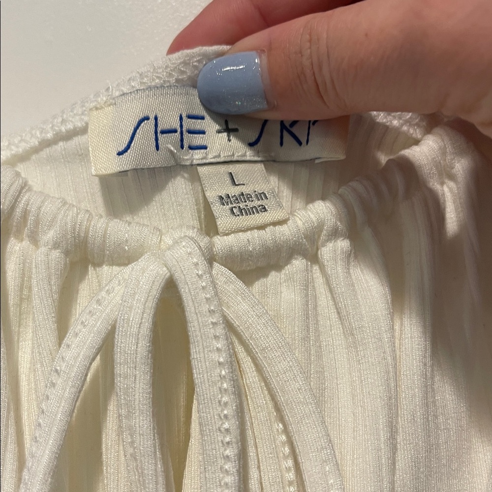 She + Sky Ivory Ribbed Tie-Front Bodysuit - Picture 2 of 3
